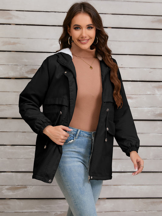 Women Explosive Fur Liner Hooded Zipper Coat Autumn Winter Warm Thickening Shell Jacket - Iyanka
