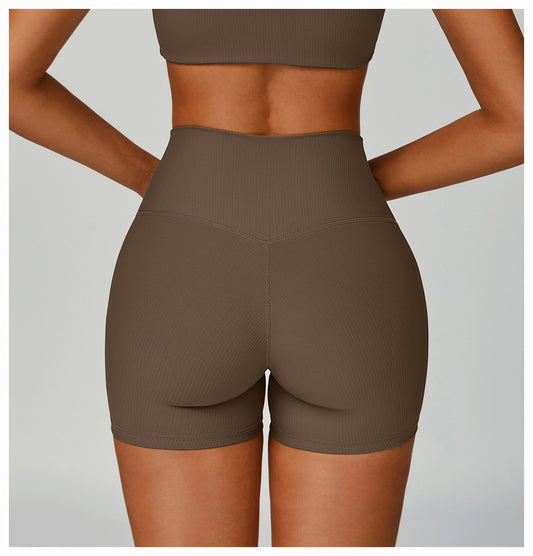 Threaded Tight Yoga Shorts High Waist Hip Lift High Intensity Sports Workout Clothes Outdoor Running Shorts - Iyanka
