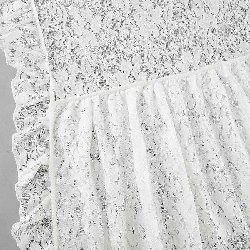 Women Commuting Wear Summer Side Slit Sexy Ruffles Atmosphere Lace See through Skirt