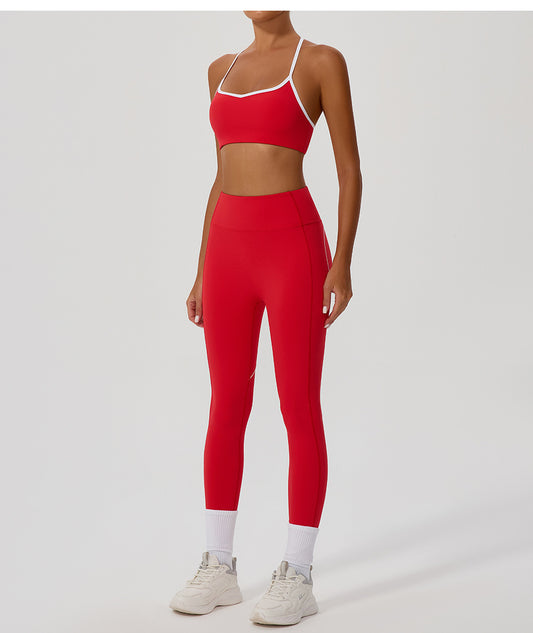 Contrast Color Yoga Clothes High Elastic Hip Lifting Sport Fitness Pants High Waist Nude Feel Outer Wear Running Sports Ninth Pants - Iyanka