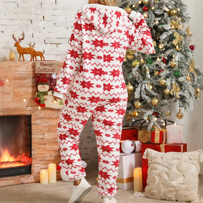 Women Clothing Autumn Winter Loose Long-Sleeved Trousers Christmas Printed Plush Jumpsuit - Iyanka