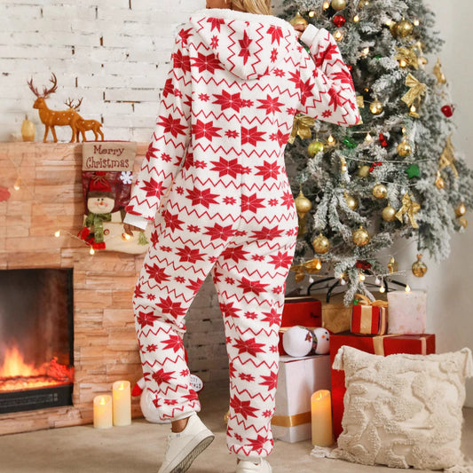 Women Clothing Autumn Winter Loose Long-Sleeved Trousers Christmas Printed Plush Jumpsuit - Iyanka