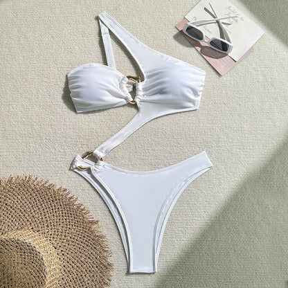 Sexy Hollow Out Cutout out Solid Color Special Shaped Accessories One Piece Swimsuit Swimsuit Bikini - Iyanka