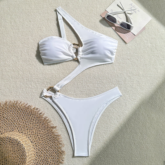 Sexy Hollow Out Cutout out Solid Color Special Shaped Accessories One Piece Swimsuit Swimsuit Bikini - Iyanka