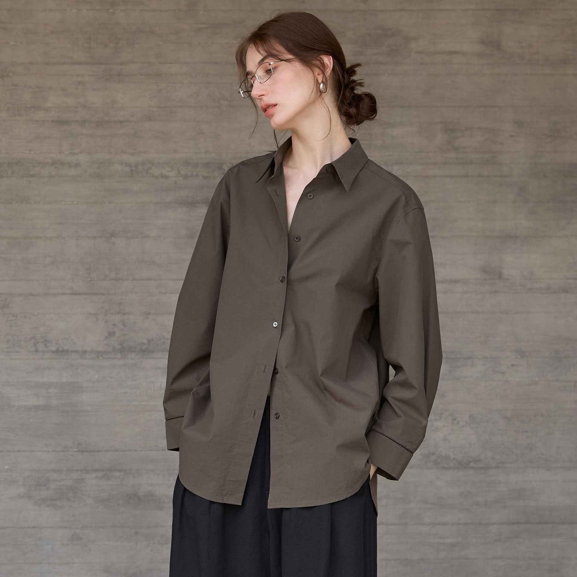 Women’s Autumn/Winter Cotton Long Sleeve Collared Shirt – Hollow Out Design