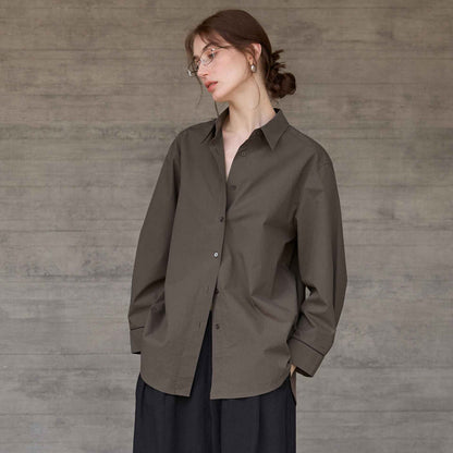 Women’s Autumn/Winter Cotton Long Sleeve Collared Shirt – Hollow Out Design