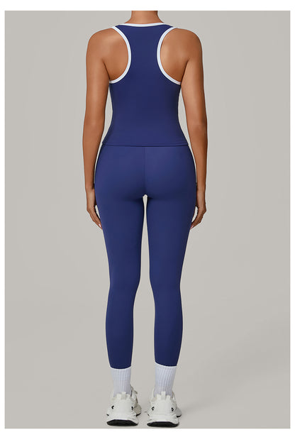 Sports Color Contrast Patchwork Tight Nude Feel Yoga Two Piece Sets Running Fitness Yoga Wear - Iyanka