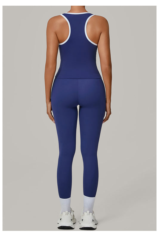 Sports Color Contrast Patchwork Tight Nude Feel Yoga Two Piece Sets Running Fitness Yoga Wear - Iyanka