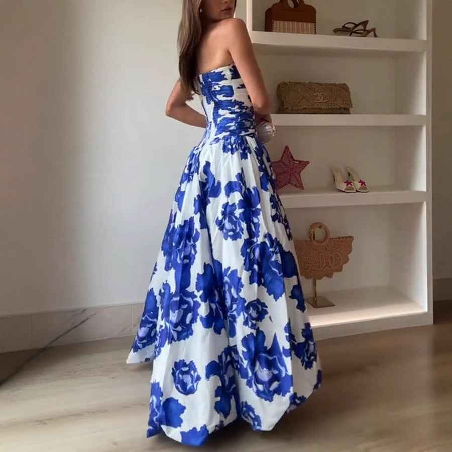 French Socialite Dress Tube Top High Waist Pleated Design Pettiskirt Women Dress
