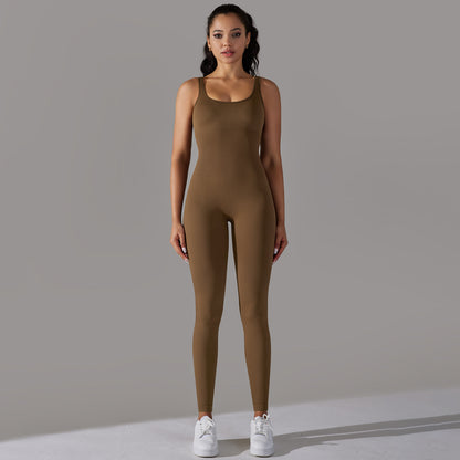 Spring Internet Seamless Thread Yoga Jumpsuit Dance Cinched Waist Slim Fit Sports Stretch Tight Jumpsuit - Iyanka
