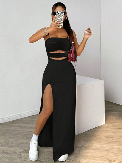 Women Clothes Hollow Out Cutout Sexy Sling Dress Summer Simplicity Black Cocktail Dress