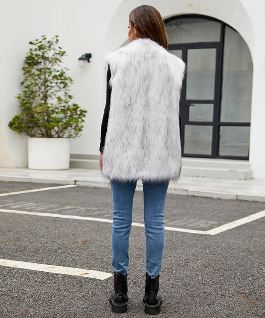Ladies Faux Fur Suit Collar Vest Faux Fur Vest Plush Long Fur Vest - Iyanka