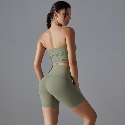 Celebrity One Piece Pleated Tube Top High Waist Hip Lift Zero Sense Wear Free Underwear Sports Shorts Fitness Yoga Set Women - Iyanka