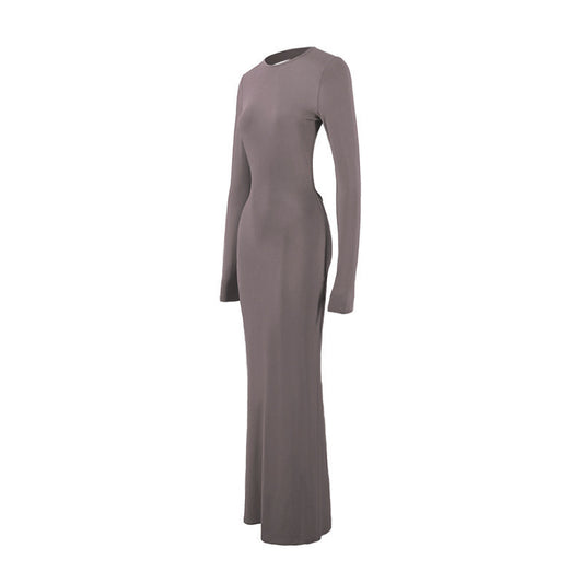 Round Neck Slim Fit Long Sleeved Sexy Backless Sheath Dress Women Clothing