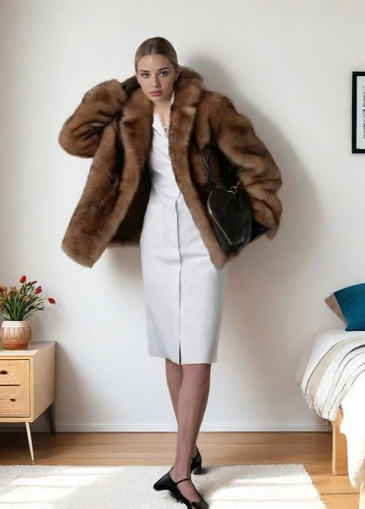 Women Fur Coat Imitated Mink Fur Collared Coat Winter Windproof Warm Loose Velvet Trench Coat plus Size - Iyanka