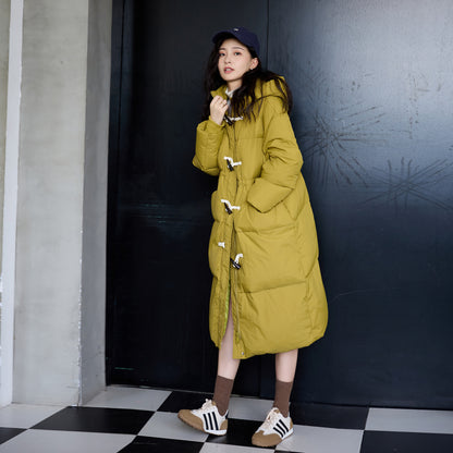 Half-High Collar Long Sleeves Bread Coat for Women Autumn Winter Thick Windproof Extended Long Coat White Duck down Hooded down Jacket - Iyanka