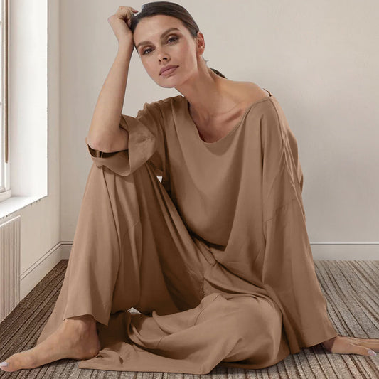 Fall Arrival Loose Casual Simple Homewear Modal Long Sleeved Trousers Women Pajamas - Iyanka