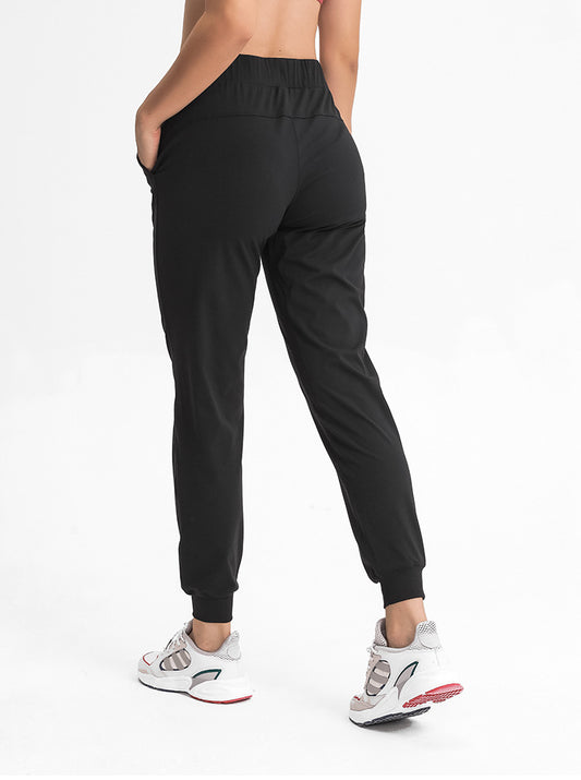 Spring Summer Elastic Lace-up Waist Yoga Pants Simple Straight Sports Casual Elastic Ankle-Tied Cropped Pants for Women - Iyanka