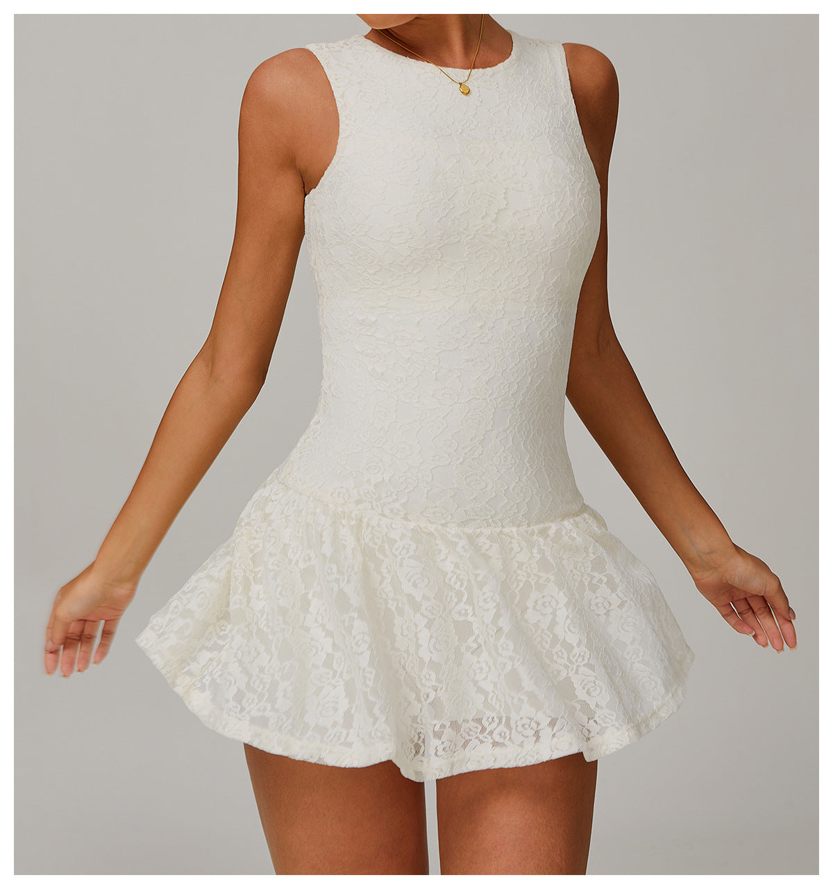 Lace Nude Feel Dress Stitching Mesh Breathable Zipper Sports Running Anti Exposure Dress - Iyanka