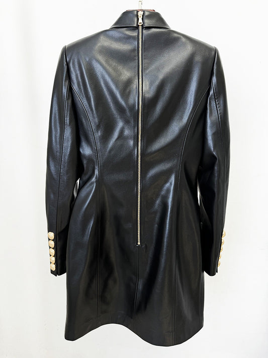 Women Slim Hip Double Breasted Faux Leather Dress - Iyanka