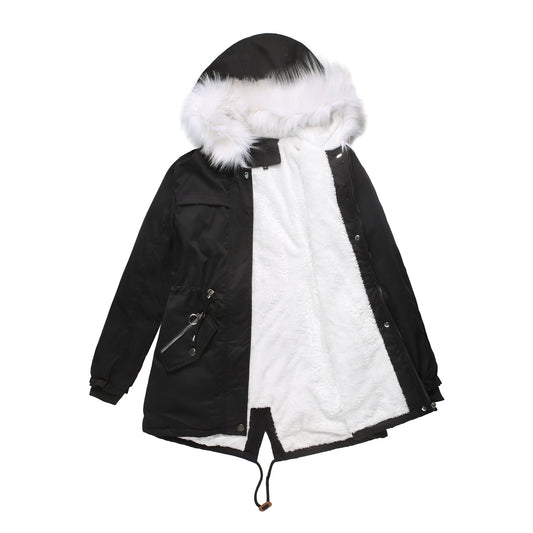 Parka Women Plus Size Mid-Length Fleece Lined Coat Women Warm with Fur Collar Loose Winter Coat Plus Size - Iyanka