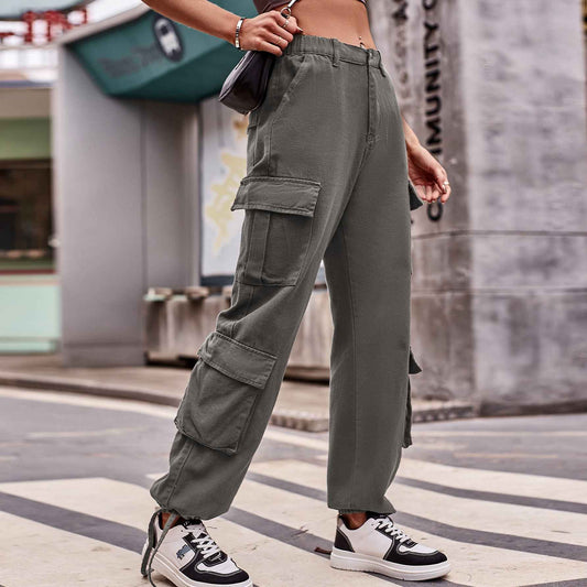 Women Loose Drawstring Design Denim Overalls Casual Sports