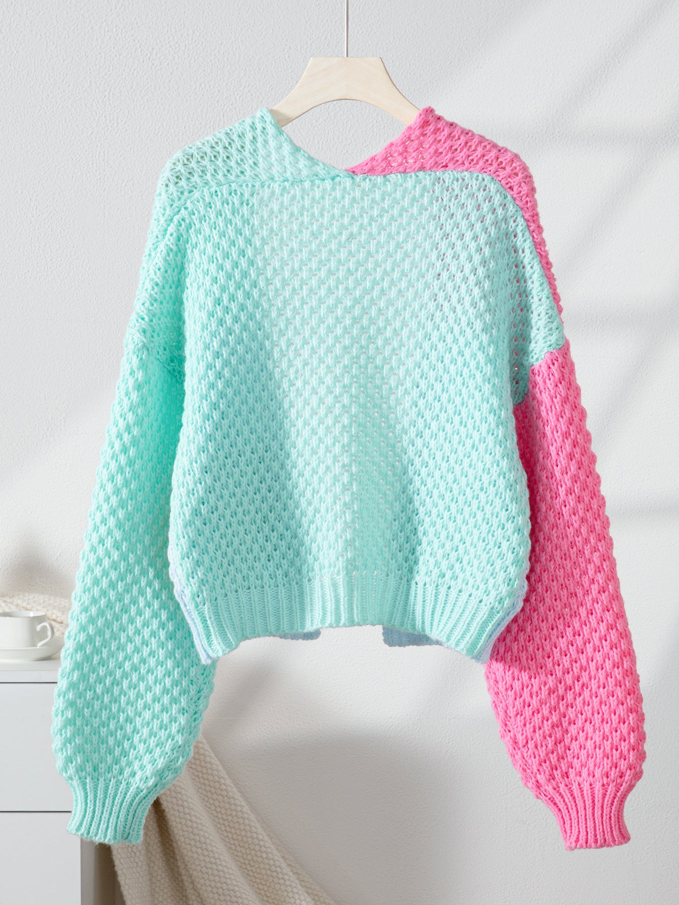 Idle Knitted Pocket Sweater Cardigan Coat Women Thick Needle Contrast Color Single Breasted V neck Top - Iyanka