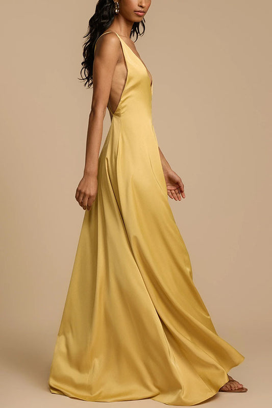 Summer Sexy Backless V neck Satin Maxi Dress Women - Iyanka