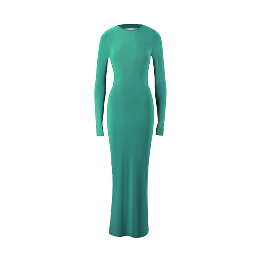 Round Neck Slim Fit Long Sleeved Sexy Backless Sheath Dress Women Clothing