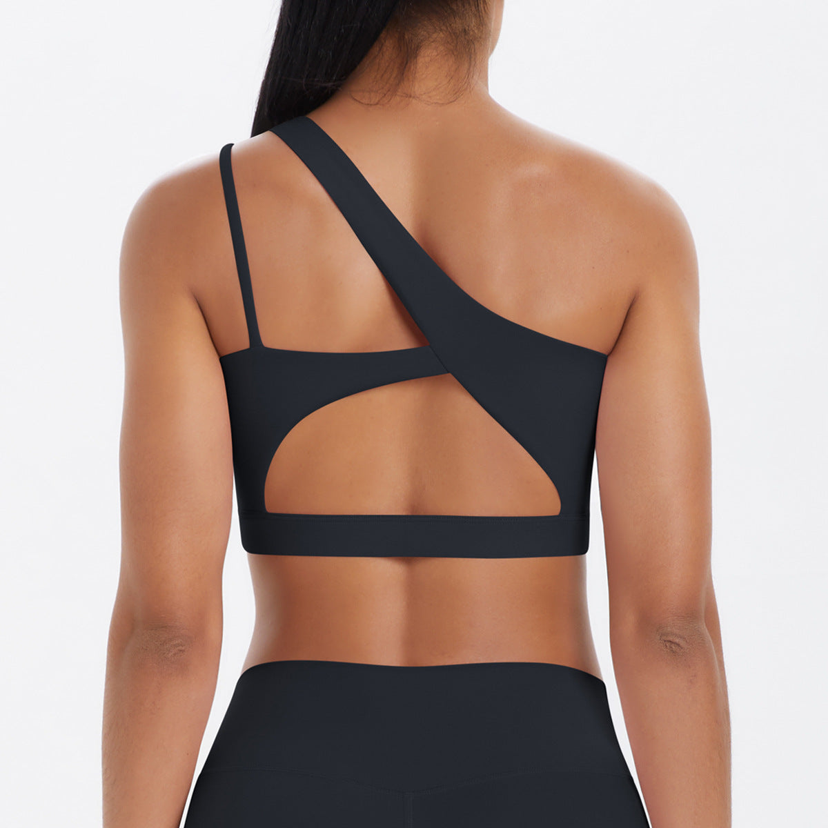 Solid Color One Shoulder Beauty Back Yoga Bra Nude Feel Push up Sports Bra Irregular Asymmetric Shoulder Strap Sports Vest for Women - Iyanka