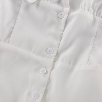 French Square Collar Graceful Puff Sleeve Fitted Waist Pleated Short Dress Women Faux Two Piece A line Dress