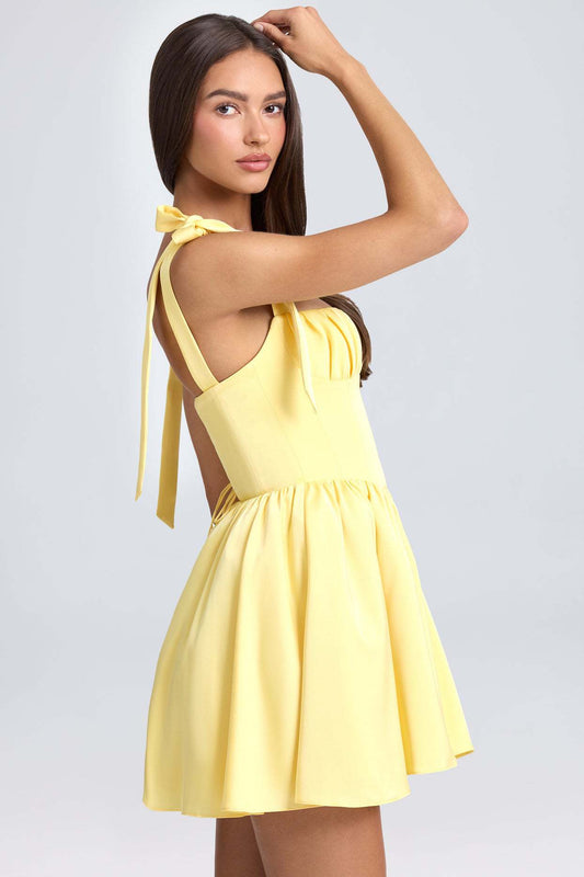 Summer Women Clothing Square Collar High Waist Ruched Stitching Strap Suspenders Puff Dress
