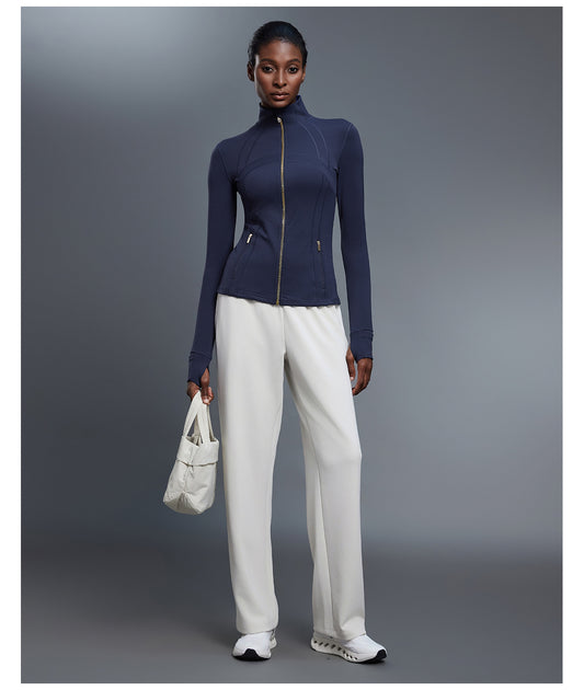 Stand Collar Zipper Yoga Clothes Coat Women Cardigan Running Sports Jacket Waist Tight Thin Fitness Clothes - Iyanka