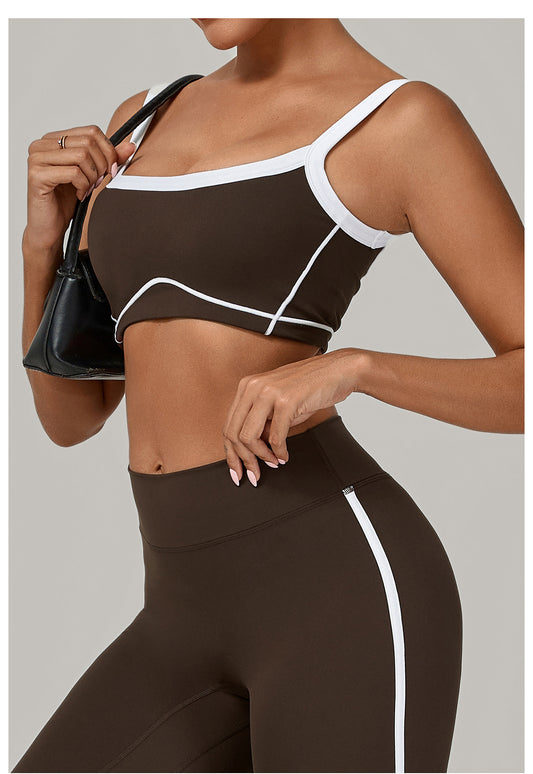 Autumn Sand Color Contrast Patchwork Yoga Bra Double Shoulder Strap Beauty Back Quick Drying Sports Tops Outerwear Running Yoga Clothes - Iyanka