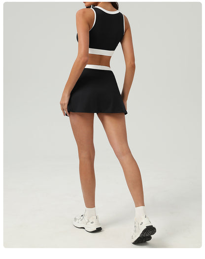 Contrast Color Sports Bra Tennis Skirt Set Women Quick Drying Anti Emptied Pantskirt Sports Set - Iyanka