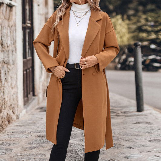 Autumn Winter Women Extended Solid Color Woolen Coat Women - Iyanka