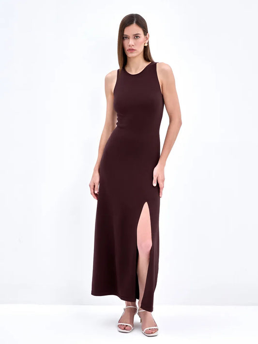 Vest Woolen Dress Long Elegant Split Tight Dress