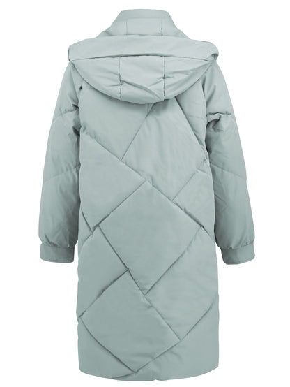 Autumn Winter Women Clothing Mid Length Cotton Padded Coat Stand Collar Hooded Long Sleeve Thermal Slim Fit Cotton Padded Coat - Iyanka
