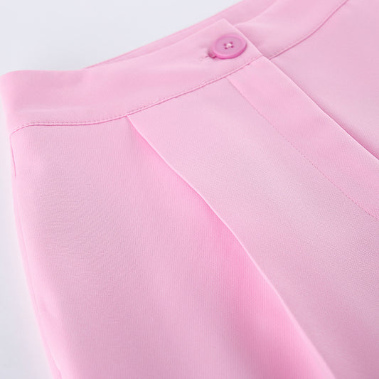 Pink Gentle Sleeveless Collar Loose Fitting Waistcoat High Waist Pocket Wide Leg Pants Summer Casual Set Women - Iyanka
