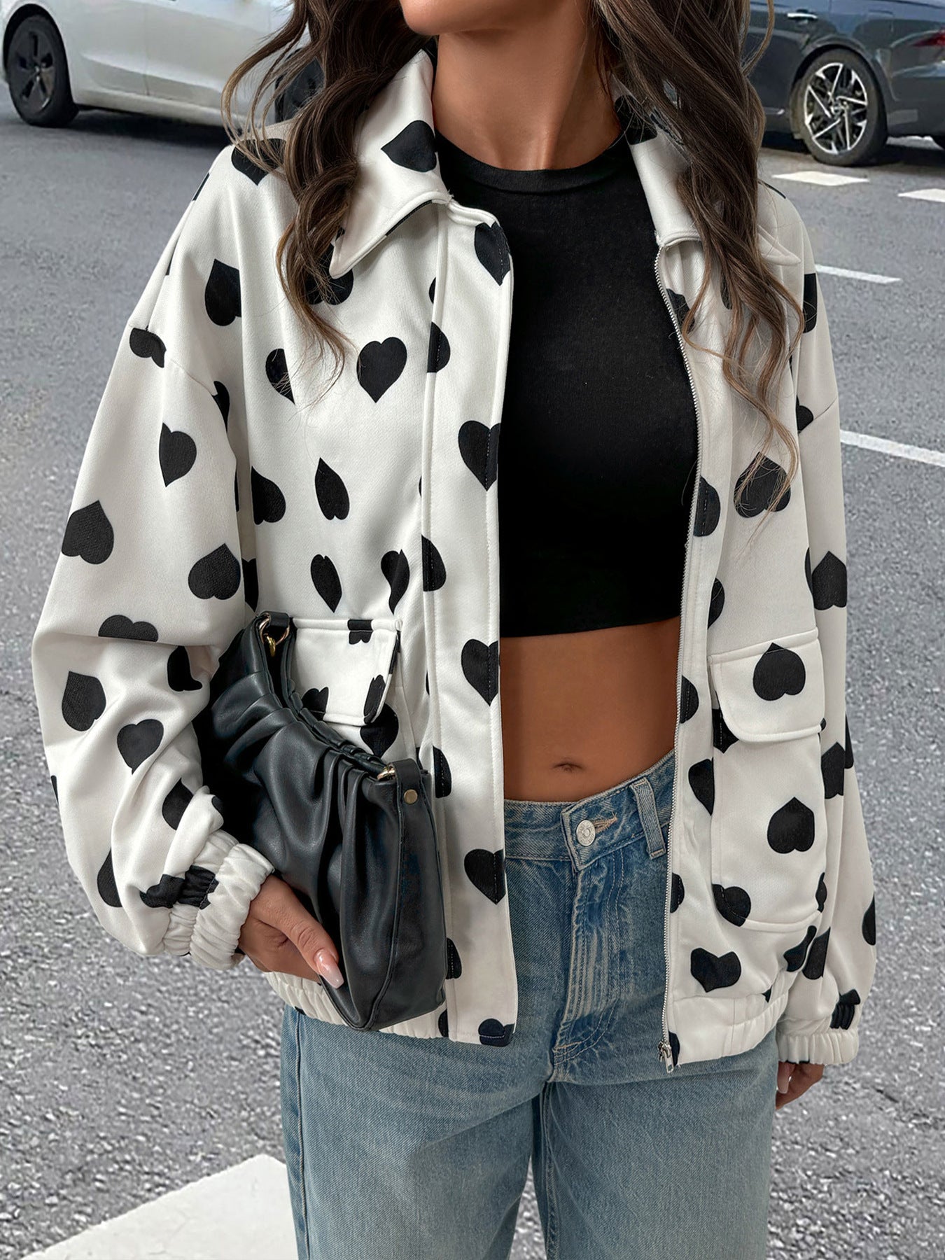 Street Casual Sweet Zipper Collared Love Coat Women Spring Autumn Jacket - Iyanka