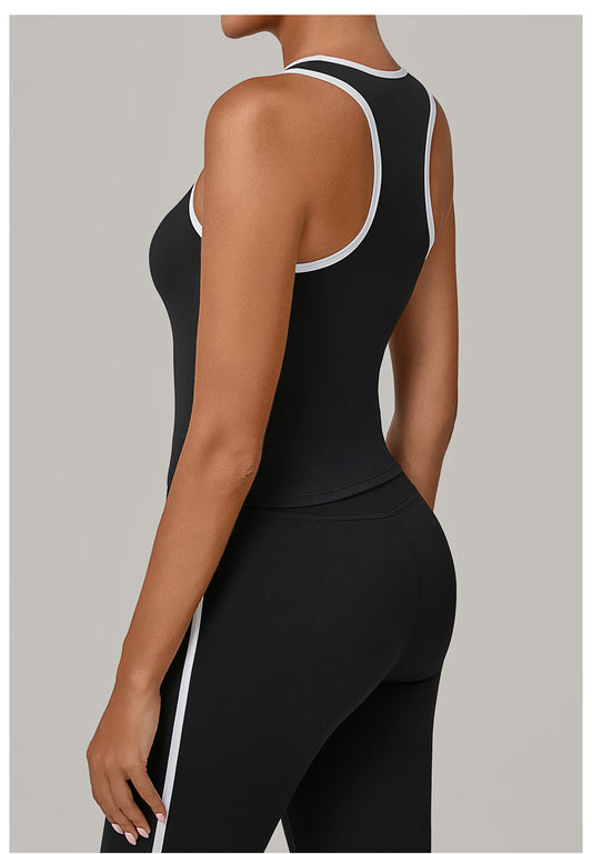 No Chest Pad Stitching Contrast Color Beauty Back Yoga Vest Quick Drying Workout Top Outer Wear Running Exercise Vest Women - Iyanka