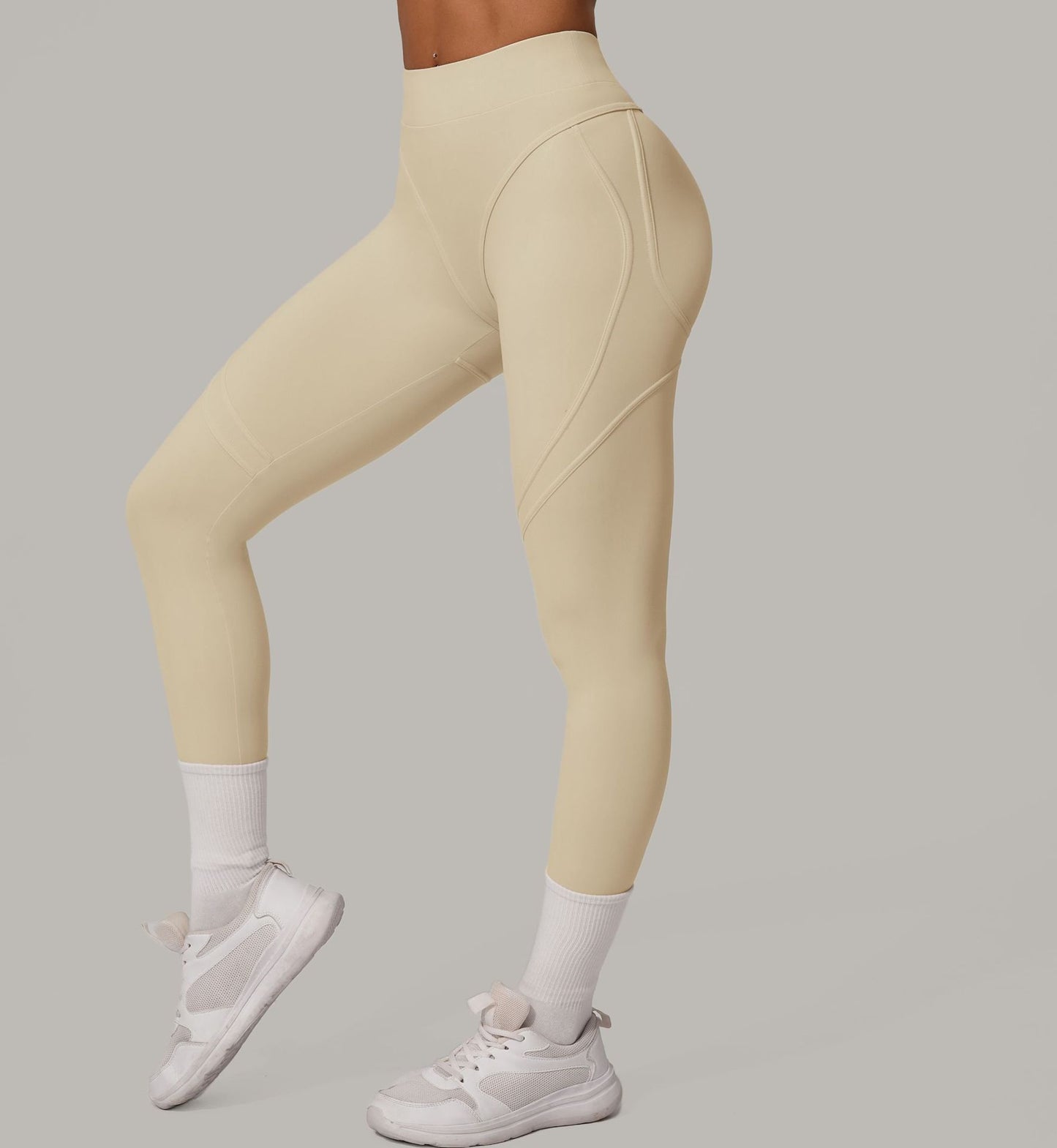 Autumn Sand High Waist Hip Lift Brushed Yoga Pants Running Quick Drying Fitness Pants Waist Slimming Hip Tight Sports Pants - Iyanka