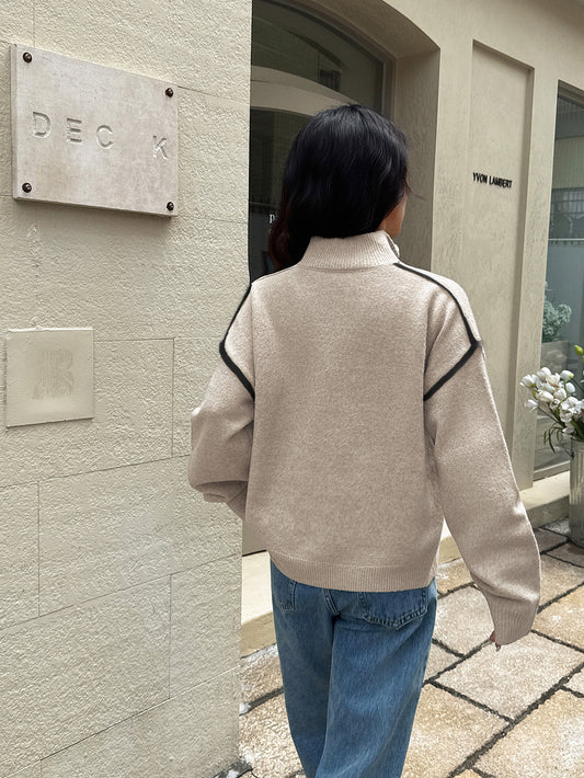 Casual Simple Solid Color Long Sleeve Zipper Sweaters Women Clothing Autumn Winter - Iyanka