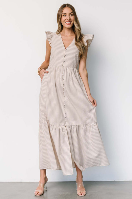 Women Clothing Striped Print Holiday Maxi Dress Bohemian V neck Shirt Dress
