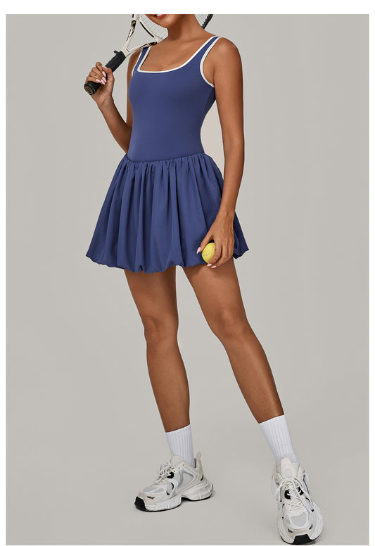 Contrast Color Nude Feel Faux Two Pieces Sports Dress Women Anti Exposure Bottoming Outdoor Running Fitness Tennis Dress - Iyanka