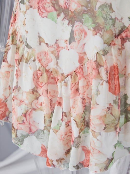 Floral Summer Adjustable Shoulder Strap Ruffled Hem Sexy Mini Dress