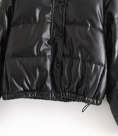 Autumn Winter Leather Coat Women Stand Collar Short Warm Bread Cotton Padded Jacket - Iyanka