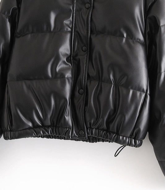 Autumn Winter Leather Coat Women Stand Collar Short Warm Bread Cotton Padded Jacket - Iyanka