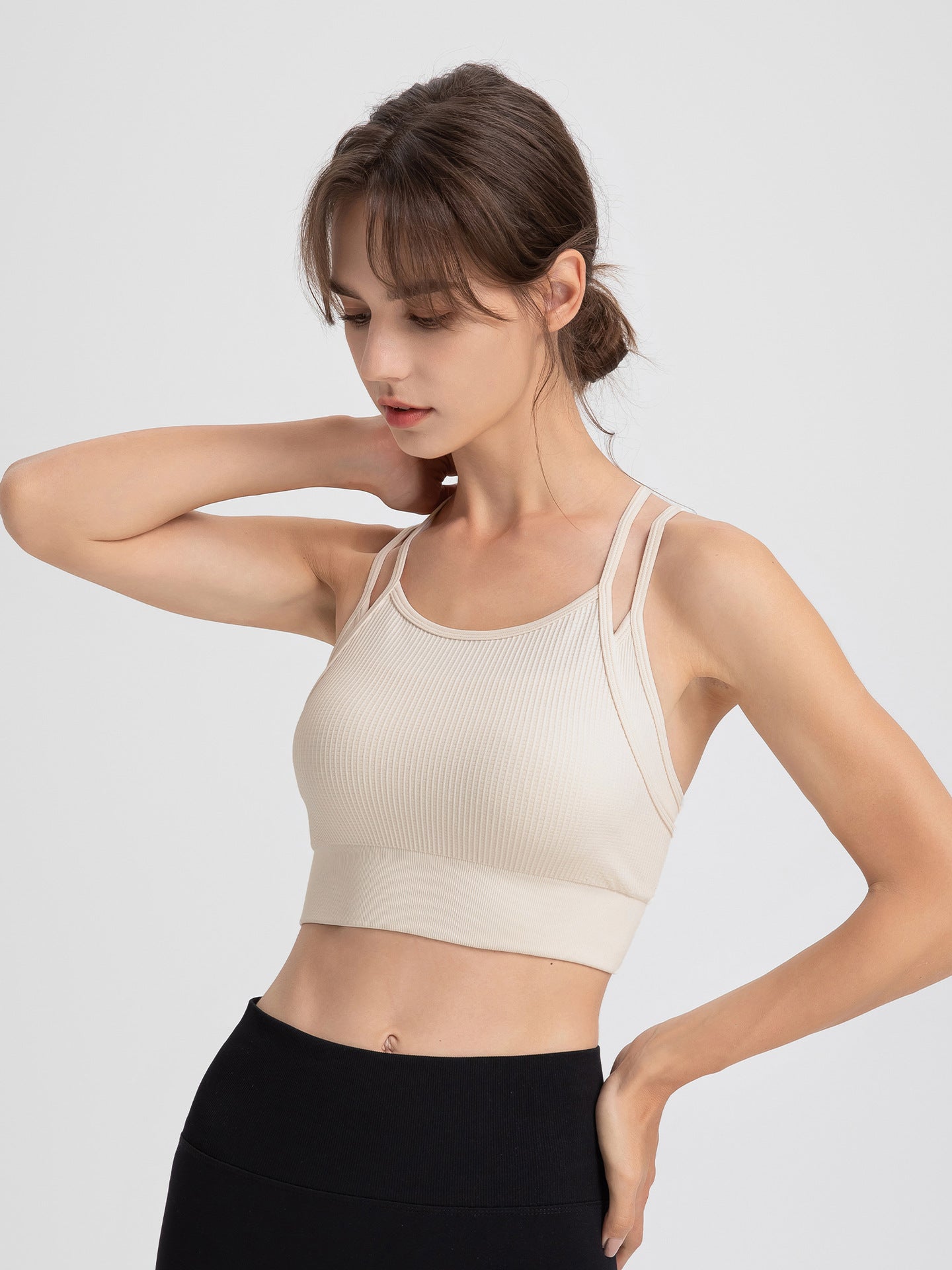 Sports Underwear Women Spaghetti Strap Beauty Back Faux Two Piece Sports Underwear Yoga Workout Clothes Bra Vest - Iyanka