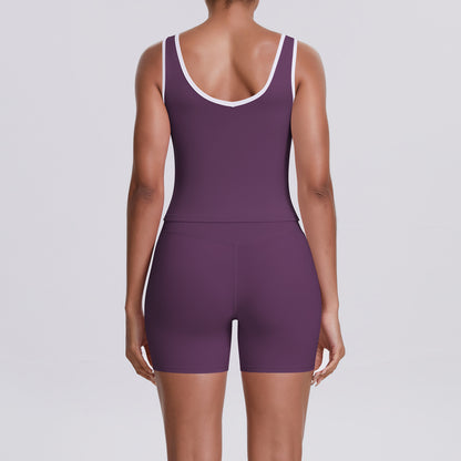 Cross High Top Sports Women Contrast Color Backless Tight Nude Feel Yoga Running Fitness Yoga Wear - Iyanka